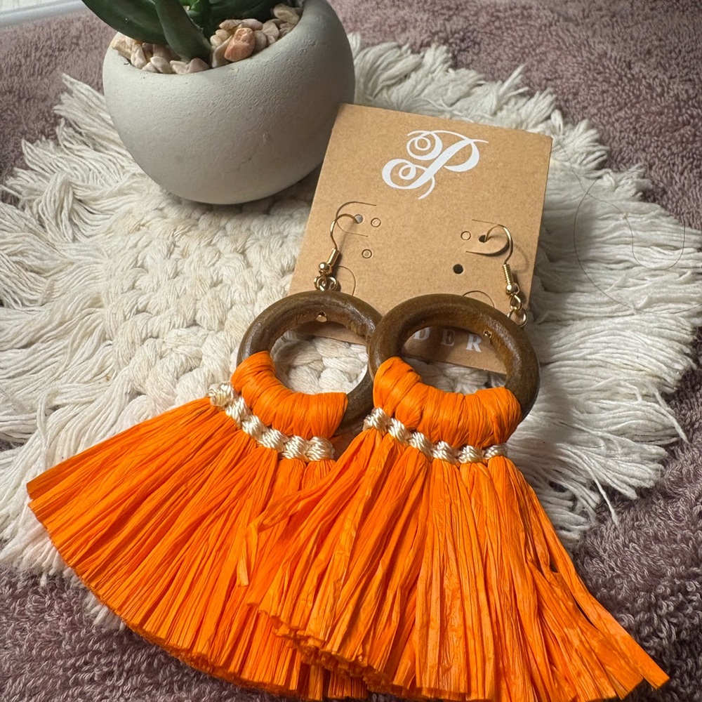 Plunder Vibrant Orange Tassel Earrings